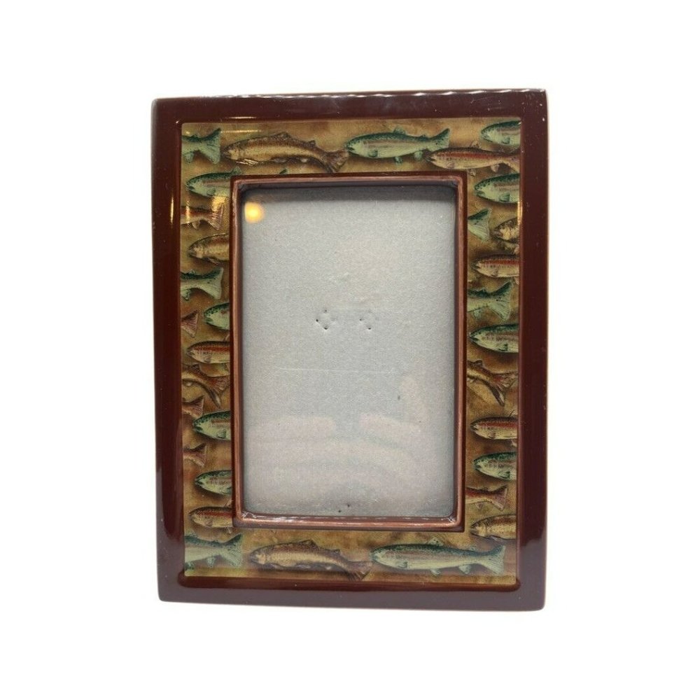 Gund Gifts  Frame Fish  Ceramic Picture 8x6 Green Brown Cabin Decor Rustic